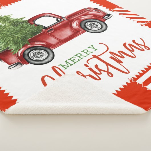 kerstdeken met  rode vrachtwagen met hout sherpa deken (3/4)