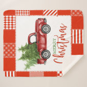 kerstdeken met  rode vrachtwagen met hout sherpa deken (Voorkant (horizontaal))