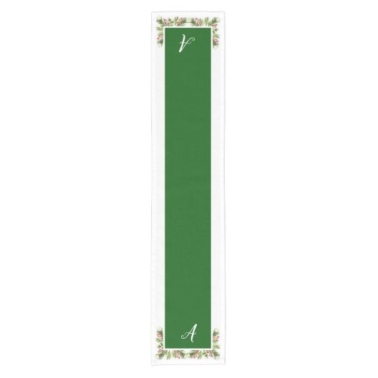 Kerstden en bessen Waterverf Monogram Korte Tafelloper (Voorkant)