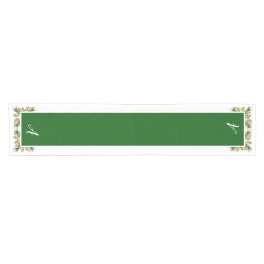 Kerstden en bessen Waterverf Monogram Korte Tafelloper (Horizontaal)