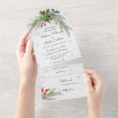 Kerstden en sneeuwvlokken all in one uitnodiging (Afscheurbaar)