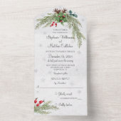 Kerstden en sneeuwvlokken all in one uitnodiging (Binnen)