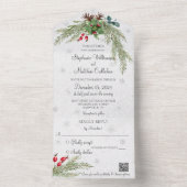 Kerstden en sneeuwvlokken met QR-code All In One Uitnodiging (Binnen)