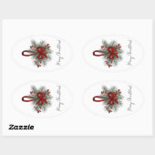 Kerstden met rode boog ovale sticker (Vel)