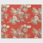 Kerstdennenappels Goud Glitters Rood Cadeaupapier (Vlak)