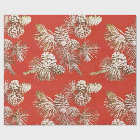 Kerstdennenappels Goud Glitters Rood Cadeaupapier (Vlak)