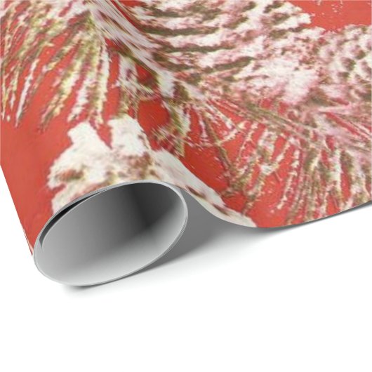 Kerstdennenappels Goud Glitters Rood Cadeaupapier (Rol Hoek)