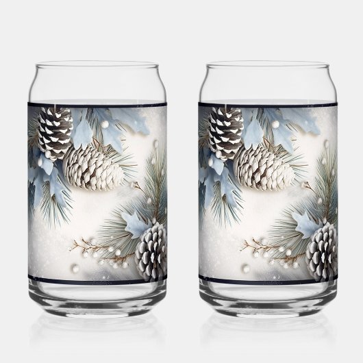 Kerstdennenappels Holly Pine Branch Snow Blikvorm Glas (Voorkant)