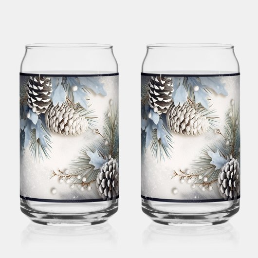 Kerstdennenappels Holly Pine Branch Snow Blikvorm Glas (Achterkant)