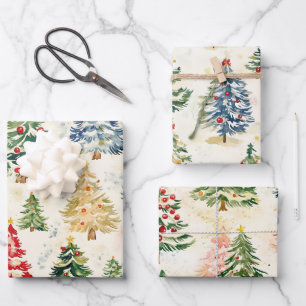 Kerstdennenbomen Kleurrijke inpakpapier Blad Vel