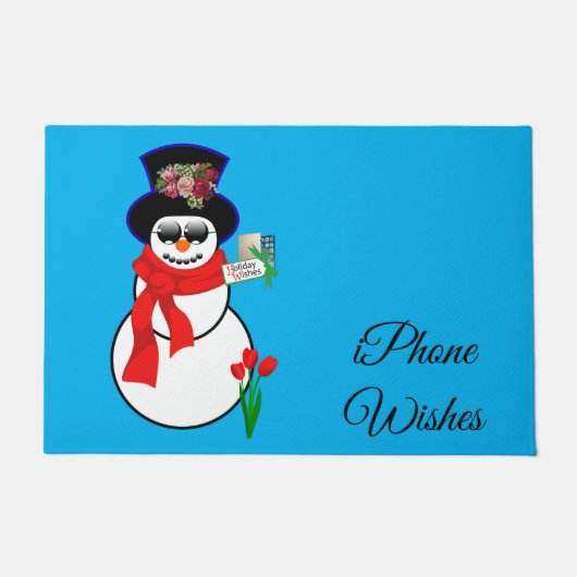 Kerstdeur Mat, Snowman Iphone wil graag Deurmat (Voorkant)