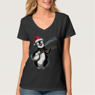 Kerstdier Muziek Guitar Banjo Penguin T-shirt