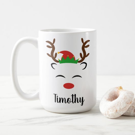 Kerstdier Roodneus elf pet op maat Koffiemok (Met donut)