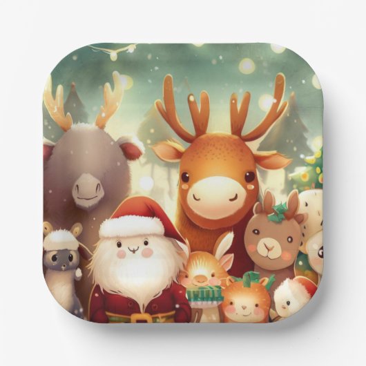 Kerstdieren 8 papieren bordje (Voorkant)