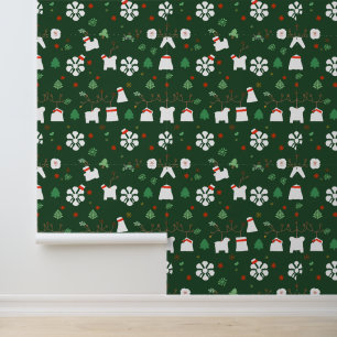 Kerstdieren en kousen patroon behang