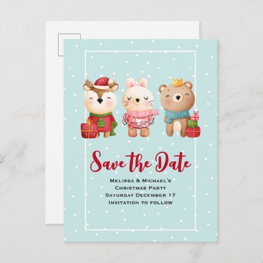 Kerstdieren in feestgestel sparen de datum uitnodiging briefkaart (Voorkant / Achterkant)