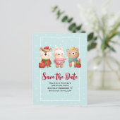 Kerstdieren in feestgestel sparen de datum uitnodiging briefkaart (Staand voorkant)