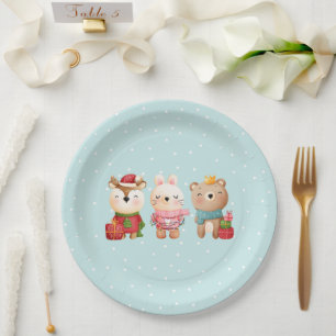 Kerstdieren in feestkleding papieren bordje
