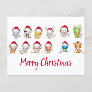 Kerstdieren — Santa Hat Feestdagenkaart