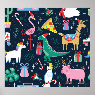 Kerstdieren, Schattige naadloos ontwerp. Poster