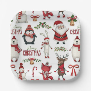 Kerstdierenpatroon Papieren Bordje