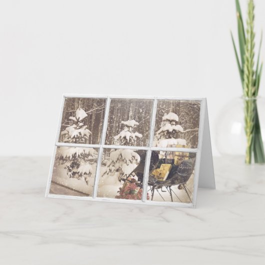 Kerstdij in het raam feestdagen kaart (Voorkant)