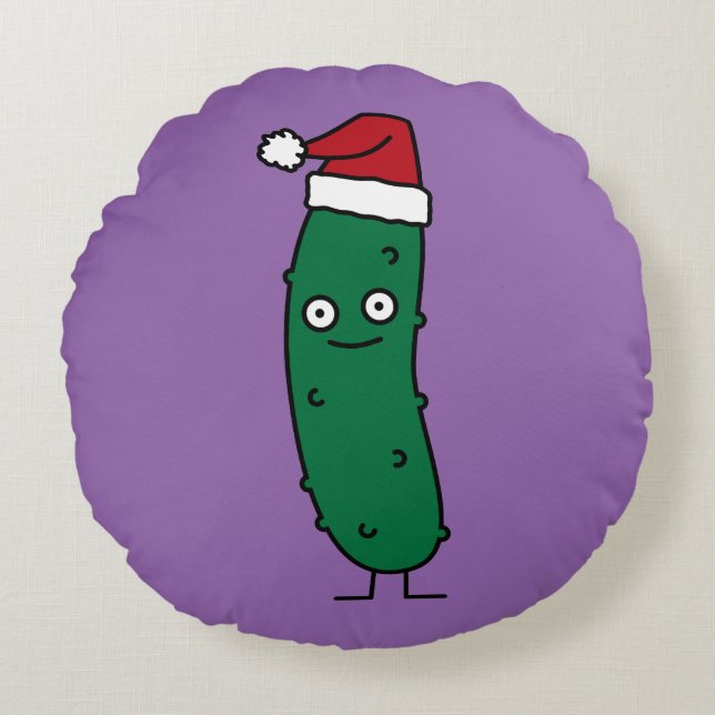Kerstdill Pickle met een kersthat Rond Kussen (Voorkant)