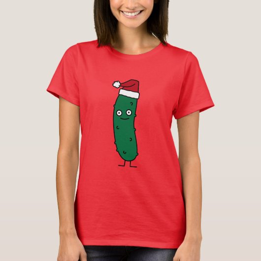 Kerstdill Pickle met een kersthat T-shirt (Voorkant)