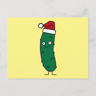 Kerstdille augurk met een kerstmuts feestdagenkaart