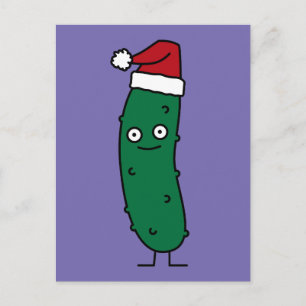 Kerstdille augurk met een kerstmuts feestdagenkaart