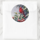 kerstdinaal vogel op Holly Berries Ronde Sticker (Tas)