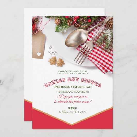 Kerstdiner Boxing Day Uitnodiging (Voorkant / Achterkant)