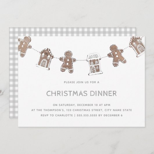 Kerstdiner Gingerbread Grey Gingham Kaart (Voorkant / Achterkant)