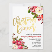KERSTDINER Goud Modern Schrift Bloemig Bessen Kaart (Voorkant)
