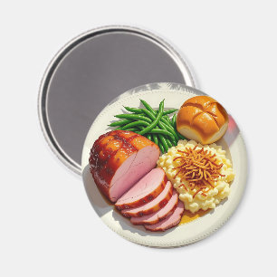 Kerstdiner, ham, geschulpte aardappelen magneet