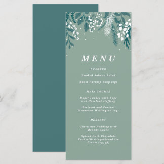 Kerstdiner menu met berijpte eucalyptus