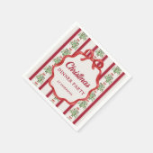 Kerstdiner partij rode retro strepen monogram servet (Hoek)