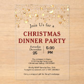 Kerstdiner Party Gold Stars Acryl Uitnodigingen (Voorkant)