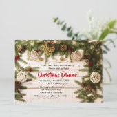 kerstdiner Rustic Pine Floral Kaart (Staand voorkant)