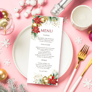 Kerstdiner waterverf rood goud poinsettia menu