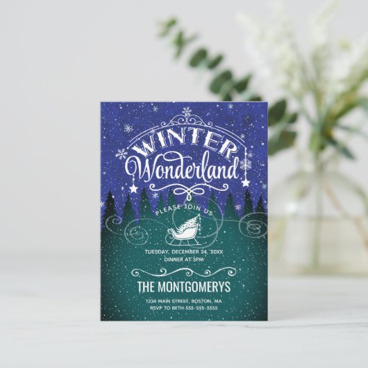 Kerstdiner Winter Wonderland Script Uitnodigen Briefkaart (Staand voorkant)