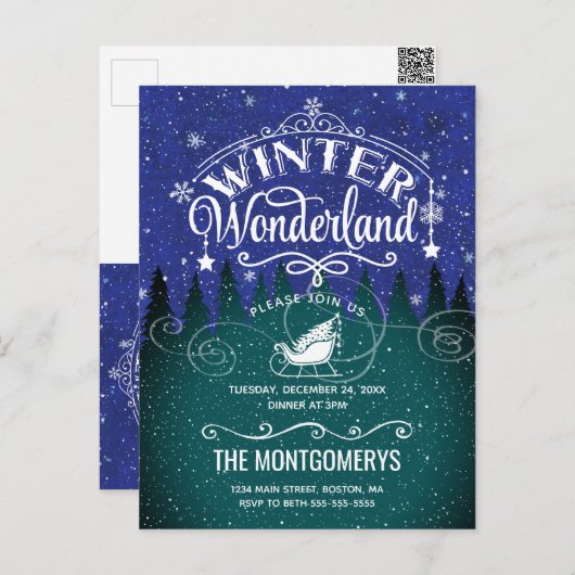 Kerstdiner Winter Wonderland Script Uitnodigen Briefkaart (Voorkant / Achterkant)