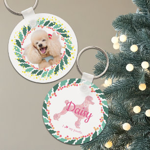 Kerstding pastelkleurige roze poedel-sleutelhanger sleutelhanger