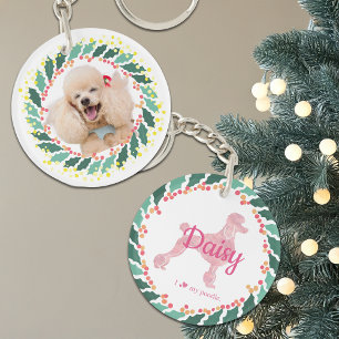 Kerstding pastelkleurige roze poedel-sleutelhanger sleutelhanger