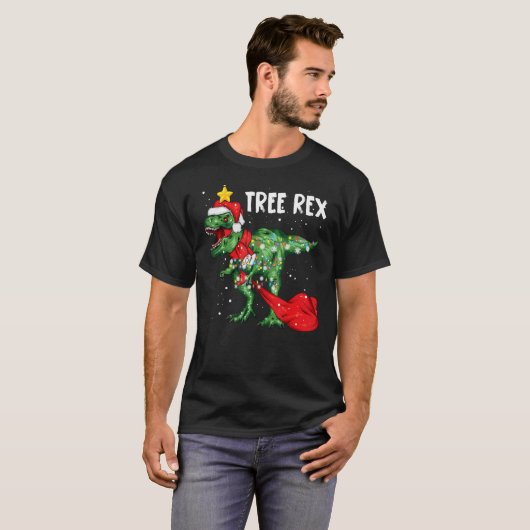 Kerstdinosaur-boom Rex Pajamas-Mannen T-shirt (Voorkant volledig)