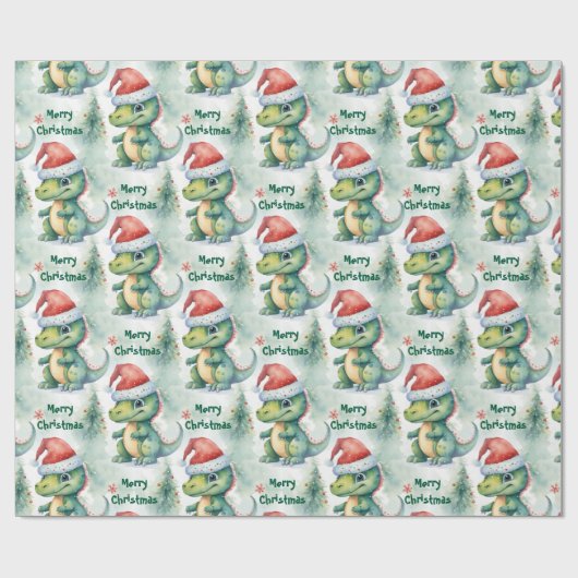 Kerstdinosaur Cadeaupapier (Vlak)