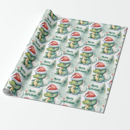 Kerstdinosaur Cadeaupapier (Uitgerold)