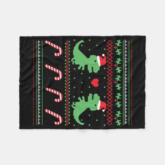Kerstdinosaur Fleece Deken (Voorkant (Horizontaal))