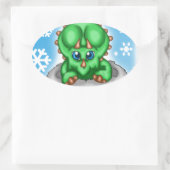 Kerstdinosaur Ovale Sticker (Tas)