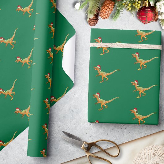 kerstdinosaur Raptor Cadeaupapier